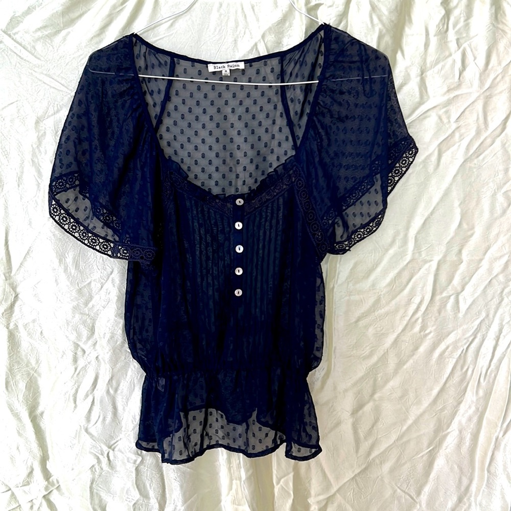 Sheer navy blue, elastic at the waist